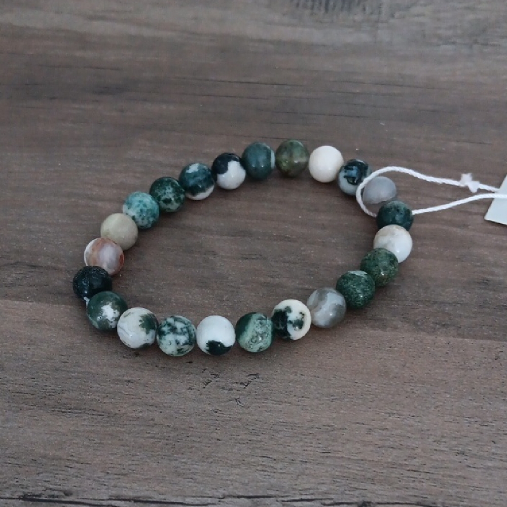 Agate Green and White Handcrafted Beaded Bracelet